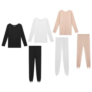 Kids Girls Dancewear Activewear Thermal Underwear Set Soft Long Sleeve Ballet - Picture 1 of 31