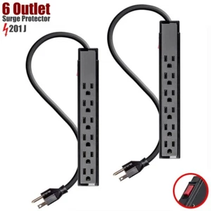 2 Pcs 6-Outlet Surge Protector Power Strip 201J Grounded w/ 2FT Heavy Duty Cord - Picture 1 of 7