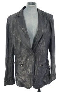 Sylvie Schimmel Womens Leather Jacket Black Pockets Beaded Sequin Y2K Size L - Picture 1 of 16