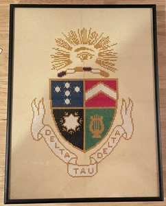 Cresta de punto de cruz hecha a mano Delta Tau Delta enmarcada - Imagen 1 de 7
