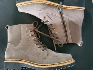 Crown Vintage 6,5 Boots Neu Shay Ankle Style Grau Wildleder Reißverschluss Schnürung - Bild 1 von 9