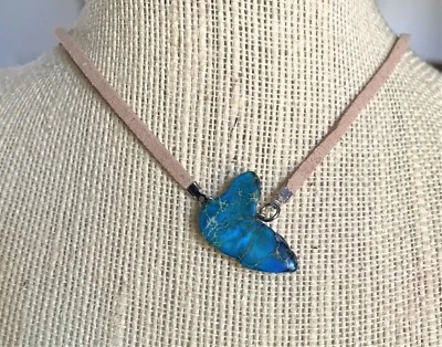 PEQUEÑO collar colgante chakra piedras preciosas sedimentos marinos jaspe azul (teñido) EE. UU. Foto 1 de 2