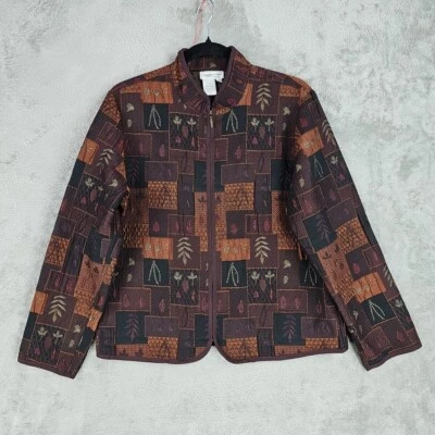 Chaqueta Coldwater Creek vintage para mujer talla PM marrón retazos hojas bohemias Foto 1 de 4