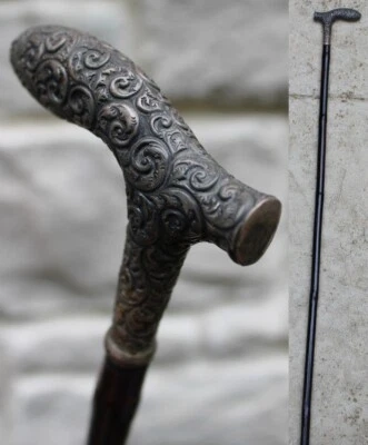 古董甘蔗 MONOGRAM & HALLMARK & STERLING 银色 19 世纪 ESTATE 33 1/4 — 第 1/4 张图片