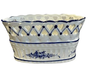 Portugal Signed RCCL Hand Painted Lattice Ceramic Planter Pot Floral Numbered - Picture 1 of 10