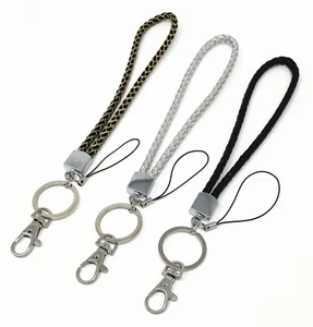 Wristlet Braided Leather Key chain Key fob color Black, Silver, Black / Gold - Picture 1 of 17