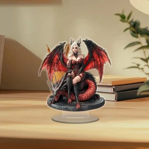 Boho Enchantress & Red Dragon Figurine 15cm Acrylic Halloween Tabletop Decor - Picture 1 of 7