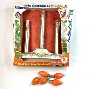 VTG Plastic Drip Candelabra Yuletide GOLD Electric Window Christmas 3 Orange - Picture 1 of 16