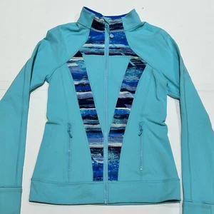 Lululemon Ivivva Perfect Your Practice Girls 12/14 Colorful Full Zip Blue Gym - Picture 1 of 7