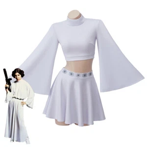 Costume Cosplay Star Wars Principessa Leila Halloween Carnevale Gonne Top Bianco - Foto 1 di 9
