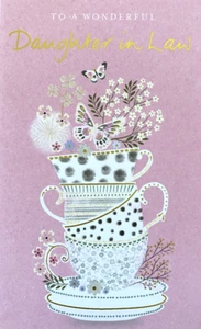 "To a Wonderful Daughter in Law" Teacups & Butterflies Birthday Card by Simson - Bild 1 von 5