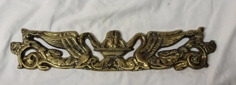 Vintage brass pediment Rosette Griffin goose Furniture hardware 12" door push Cover