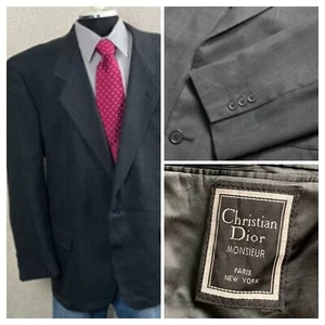 Christian Dior Mens 46R Vnt Charcoal Gray Window Pain Check Sport Coat - Picture 1 of 14