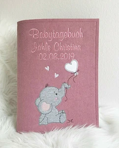 Babytagebuch zur Geburt mit Name • Elefant • Filz Taufgeschenk Fotoalbum 12 - Bild 1 von 5