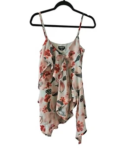 Bebe NWT Womens XS Asymmetrical Tank Blouse Green Red Floral - Picture 1 of 9