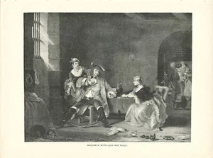 Vintage Art Print HIGHWAYMAN IN PRISON WITH WOMEN, 1892 wood engraving - Picture 1 of 5