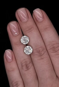 4.00 Ct Round Cut VVS1/D GRA Real Moissanite Stud Earrings 14k White Gold 8mm - Picture 1 of 9