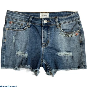 Hudson Girls Blue Denim Jean Heartbreaker Distressed Shorts Size 16 - Picture 1 of 4