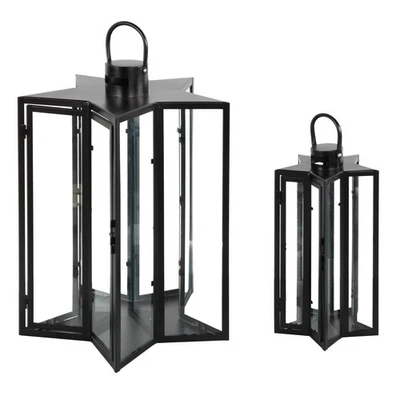 Laternenset XXL 2-teilig Schwarz Metall Sternform Laternen Windlicht Deko - Bild 1 von 4