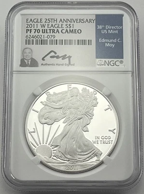 Серебряный Орел 2011 W $1 25-я годовщина пруф NGC PF70 Ultra Cameo Edmund Moy - Изображение 1 из 2