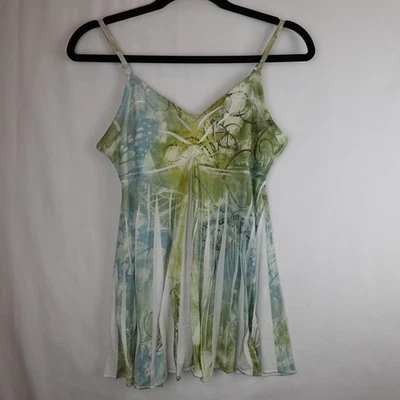 Mudd Vintage Babydoll Tank Top Medium Green Y2K Floral Fairy Flowy 90s Butterfly - Image 1 of 4