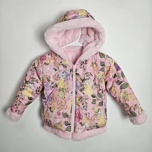 Disney Princess Girls Size 4T Reversible Hooded Fleece Jacket All Over Print - Picture 1 of 10