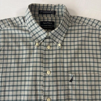 Camisa de vestir vintage Oxford a cuadros verde manga larga talla 16•32/33 de Nautica para hombre Foto 1 de 4