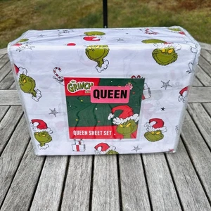 Set lenzuola Dr Seuss The Grinch Santa Queen bianco Natale 100% cotone nuovo - Foto 1 di 18