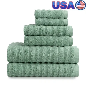 Performance Textured Bath Towel Set 6 Pieces Quick Dry Fade Resistant Cotton New - Picture 1 of 6