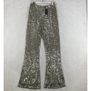 Cable And Gauge Damen L Retro Champagner Pailletten Schlaghose Hose 70er Glam - Bild 1 von 12