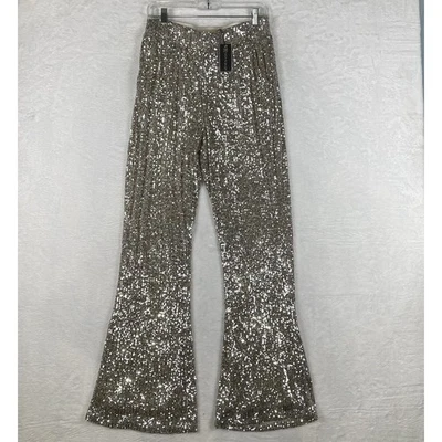Pantalón Acampanado Cable And Gauge Mujer L Retro Champagne Lentejuelas Años 70 Glam Foto 1 de 4