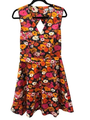 Mini Vestido Draper James Espalda Abierta Floral Sin Mangas Talla 8 Forrado Botones Boho Foto 1 de 4