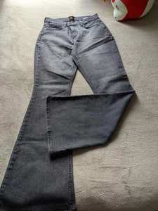 Women's Mid Rise Grey Flared Jeans, Heavy Denim Size 10 Long Bootcut - Picture 1 of 3