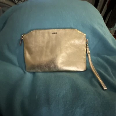 NUEVO SIN ETIQUETAS Cartera sin asas de muñeca Lodis cuero bronce aprox 9,5"x 6,5" Foto 1 de 4