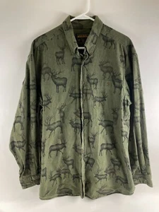 John Rich & Bros Woolrich Shirt Men's Size XL Green Button Down Reindeer Pattern - Picture 1 of 9