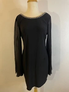 City Triangles Dress Sz Large Retro 90s Y2K Black Flowy transparent sleeve - Picture 1 of 9