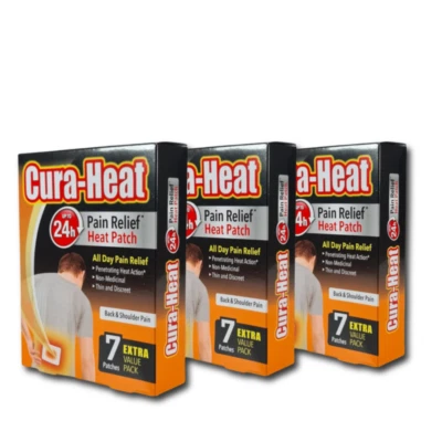 CURA-HEAT 3x Cura Heat Pads Back & Shoulder - 7 Heat Patches - Warm Pain Relief