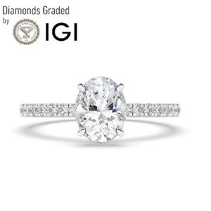Oval Solitaire Hidden Halo 14K White Gold Engagement Ring, 3 ct, Lab-grown IGI - Picture 1 of 17