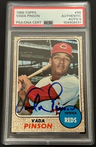 1968 Topps #90 Vada Pinson Cincinnati Reds PSA DNA Auto 9 - Picture 1 of 3