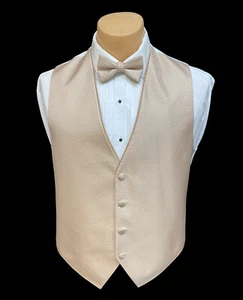 Men's Flow Formals Champagne Tuxedo Vest with Tie Bow or Long Prom Wedding - Picture 1 of 8
