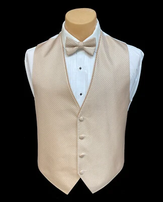 Men's Flow Formals Champagne Tuxedo Vest with Tie Bow or Long Prom Wedding - Image 1 of 3
