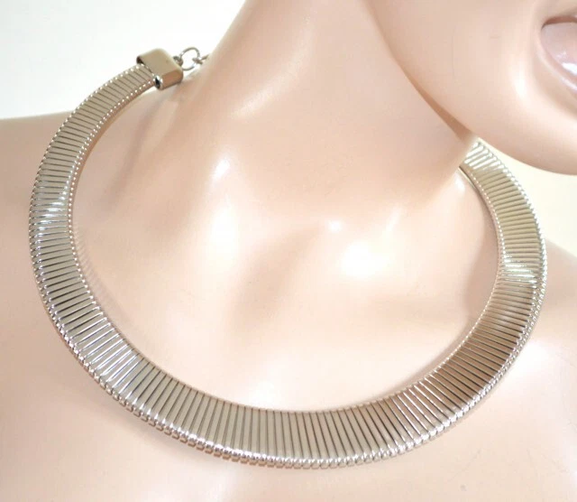 Collana donna argento girocollo collier rigido zigrinato metallo lucido U780 - Immagine 1 di 1