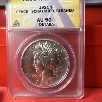1921 Peace Silver Dollar ANACS AU50 High Relief Key Date Low Mintage - Image 1 of 4