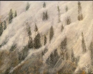 ”Foggy Mountain Morn” Painting Acrylic Original Art Home Decor Wall Decor - Picture 1 of 5