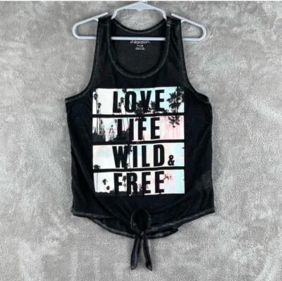 Xhilaration Girls Love Life Wild & Free 背心上衣黑色 M 码 (7/8) — 第 1/4 张图片