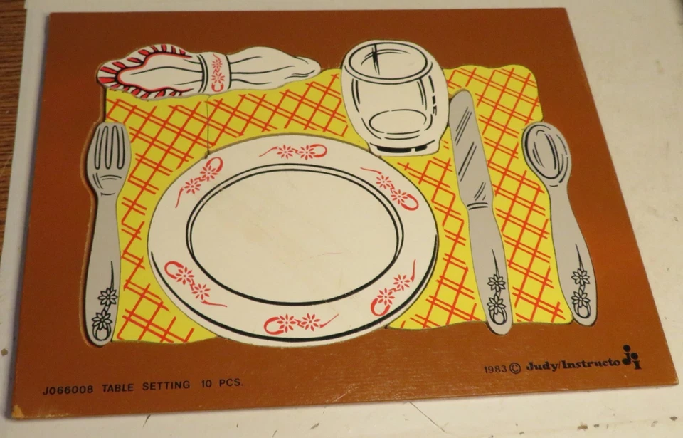 RARE 1983 The Judy Company J066008 Place Table Setting 10 pc Instructo Wood Tray - Image 1 of 4