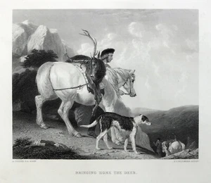 Caza de ciervos, Bring Home the Deer, grabado en acero original alrededor de 1850 - Imagen 1 de 1