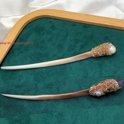 Ретро натуральный Южных морей раковина инкрустация белый барокко жемчуг аметист драгоценный камень дуга шпилька - Изображение 1 из 4