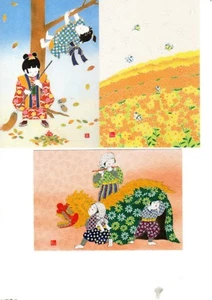 3 PICTURE POSTCARDS OF JAPANESE OLD SCENE/CHILDREN,SHISHIMAI DANCE,SPRING FIELD - Picture 1 of 4