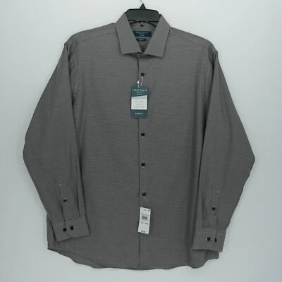 Perry Ellis Men's Dress Shirt 17.5-34/35 SLIM FIT Black Check Non-Iron NWT $75 - Image 1 of 4